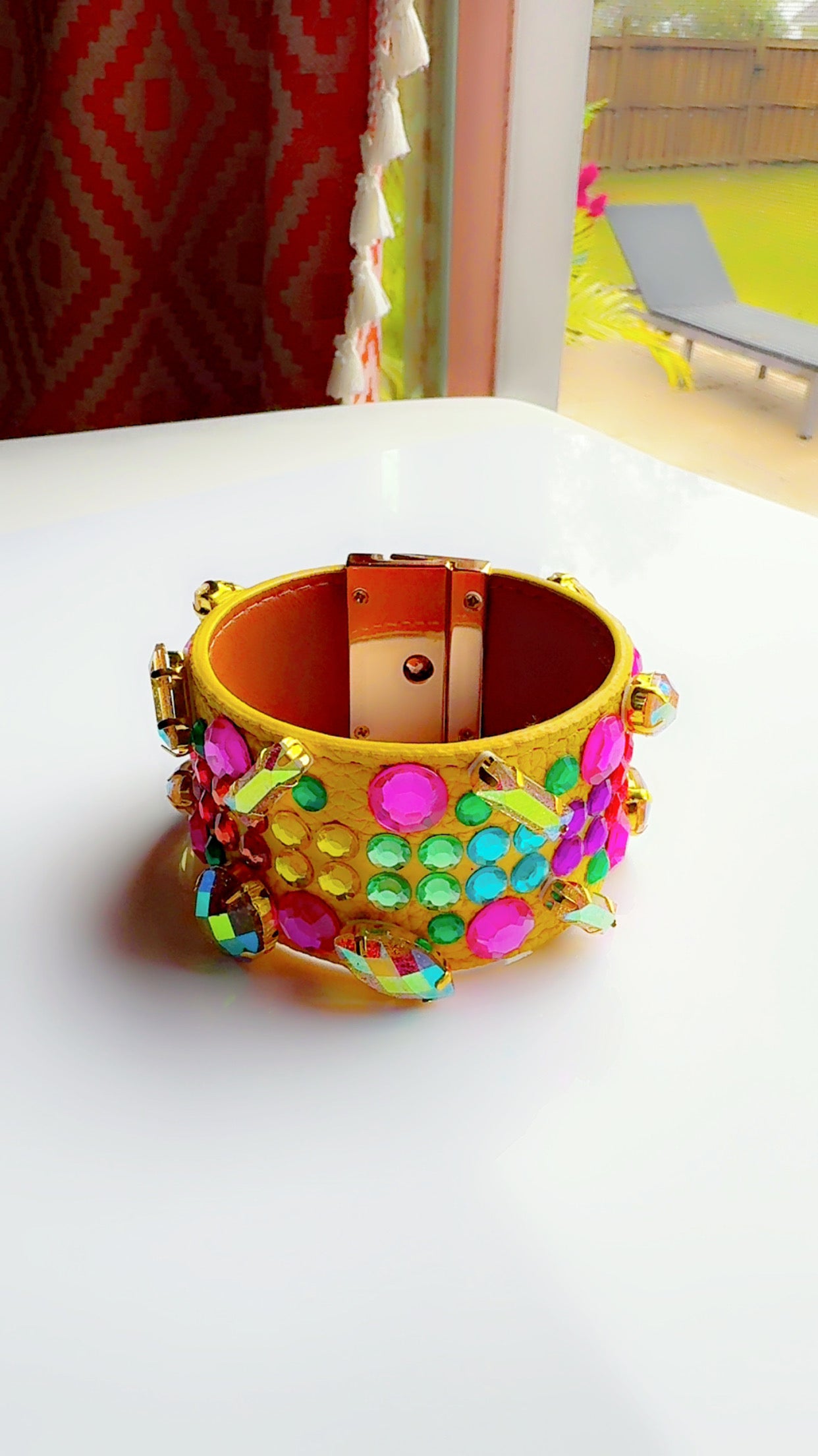 Yellow Leather Bling Cuff