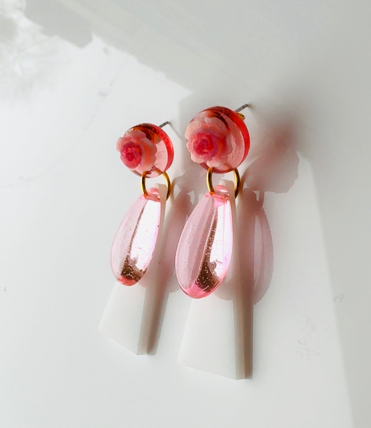 Pink Teardrop Floral Earrings