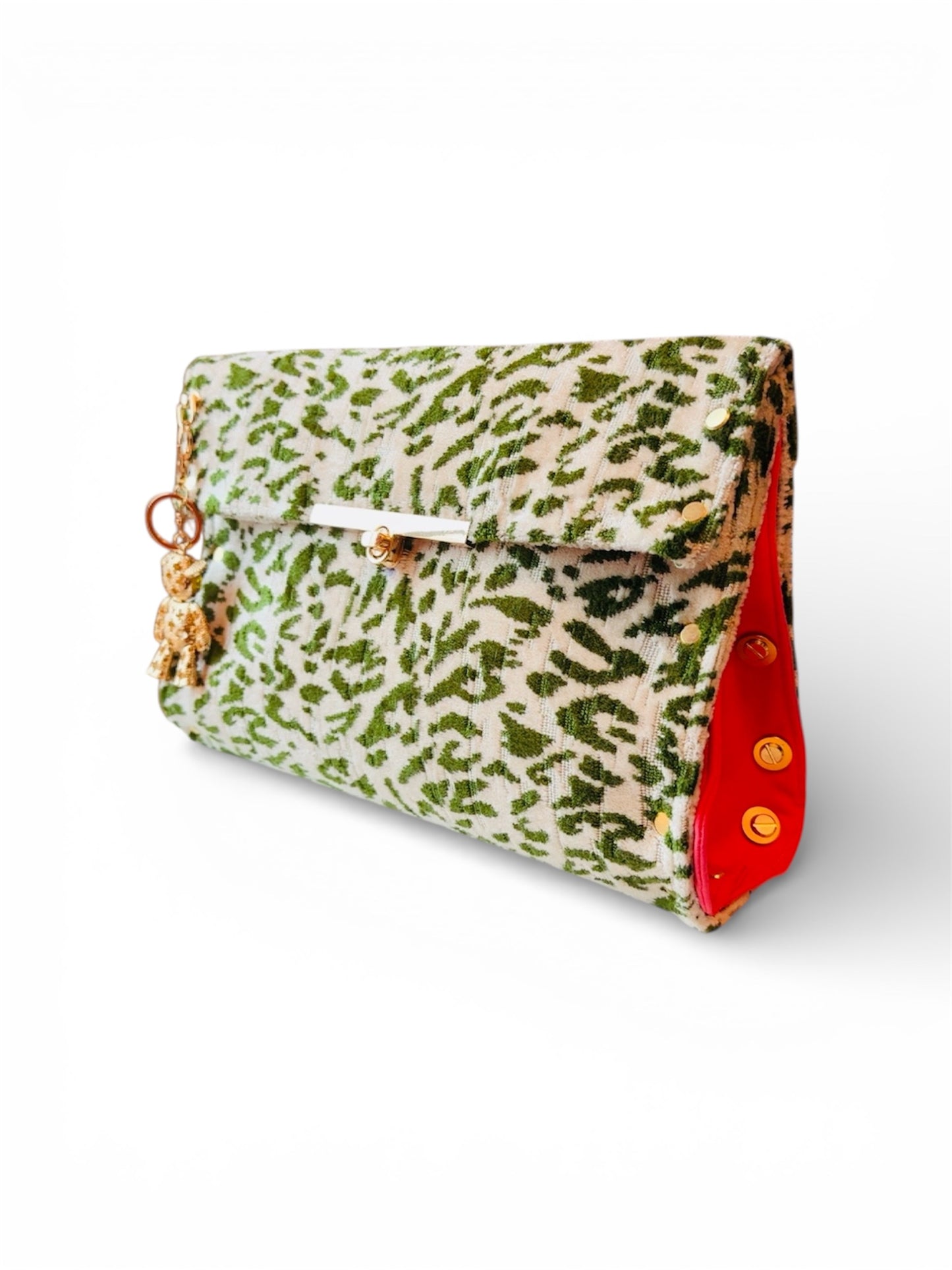 Wicked Green and Pink Clutch with Bear Keychain