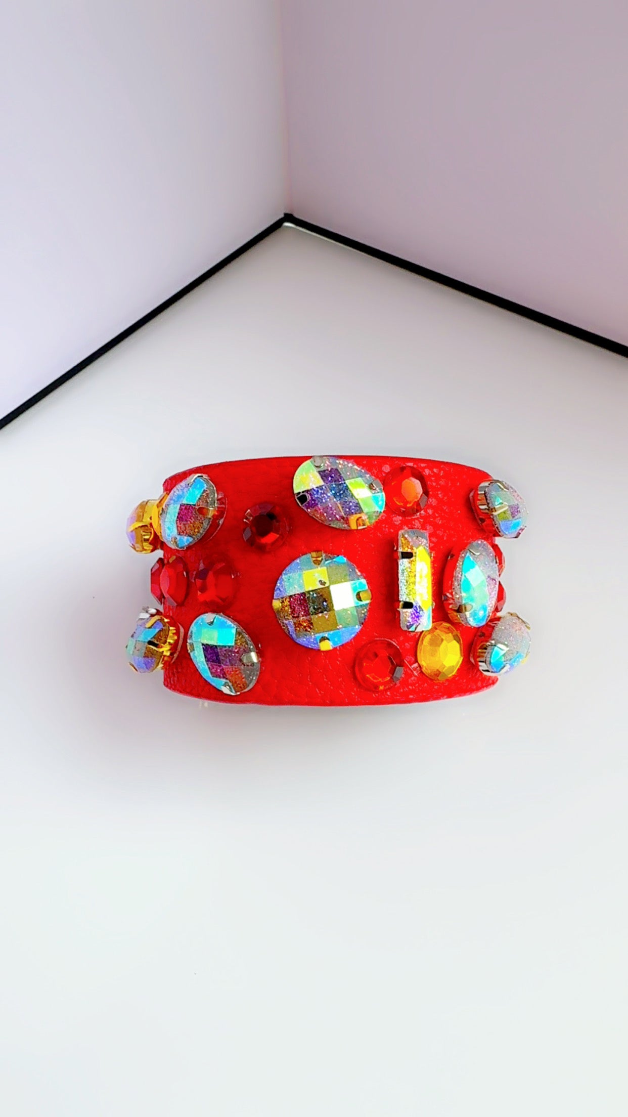 Red Leather Bling Cuff