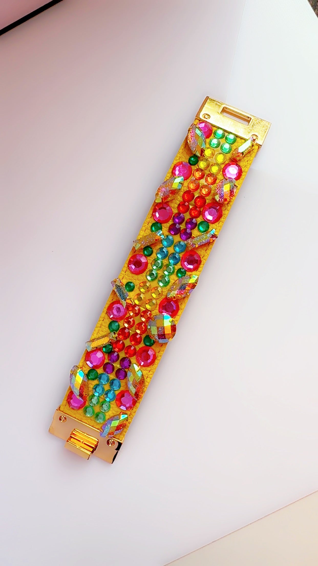 Yellow Leather Bling Cuff