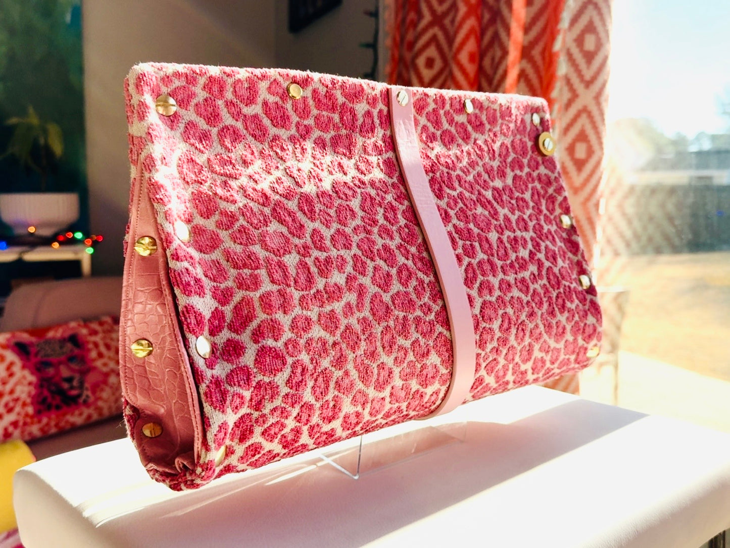 Pink Leopard Chenille Clutch