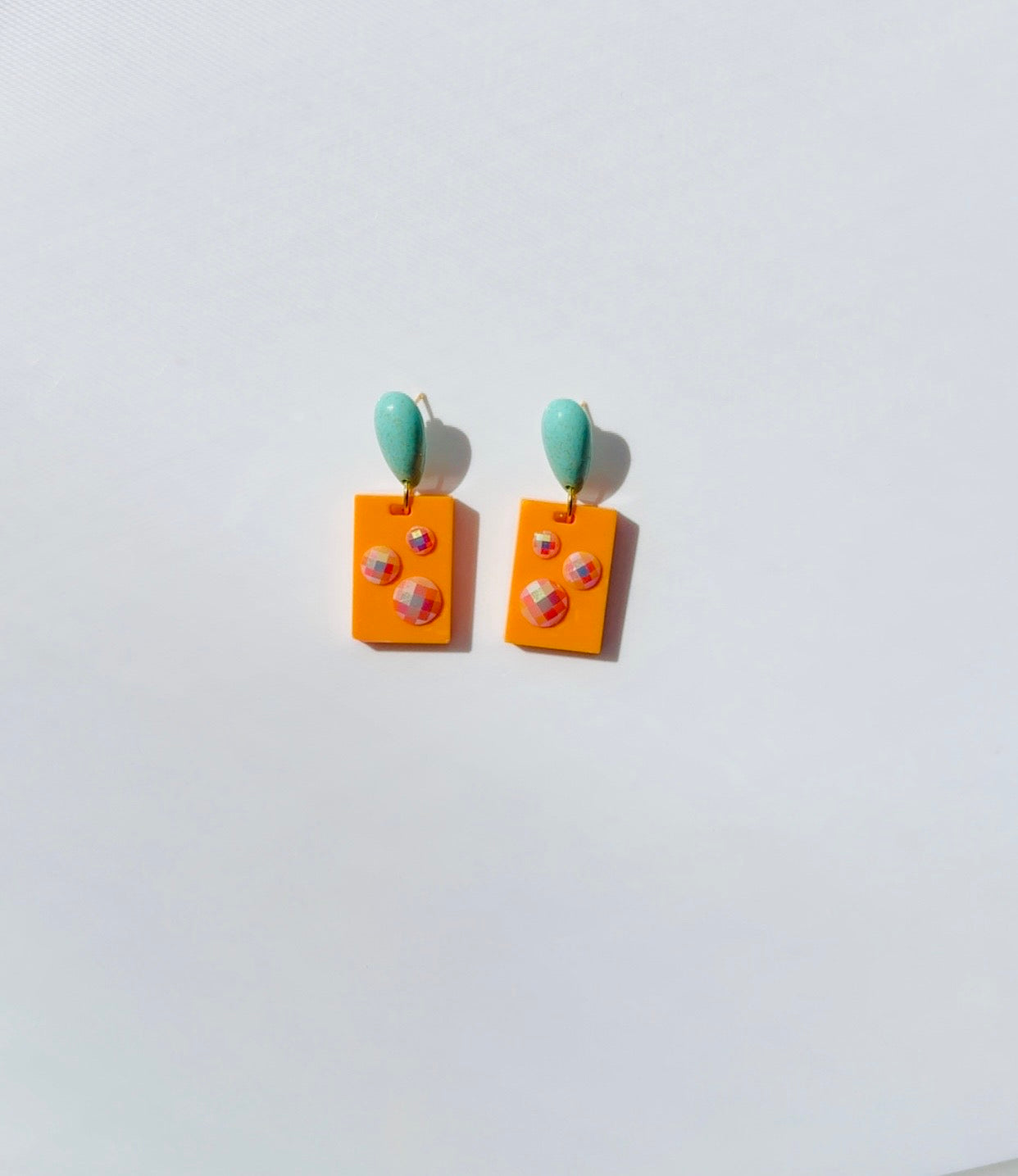Orange Turquoise Rectangle Dangle Earrings
