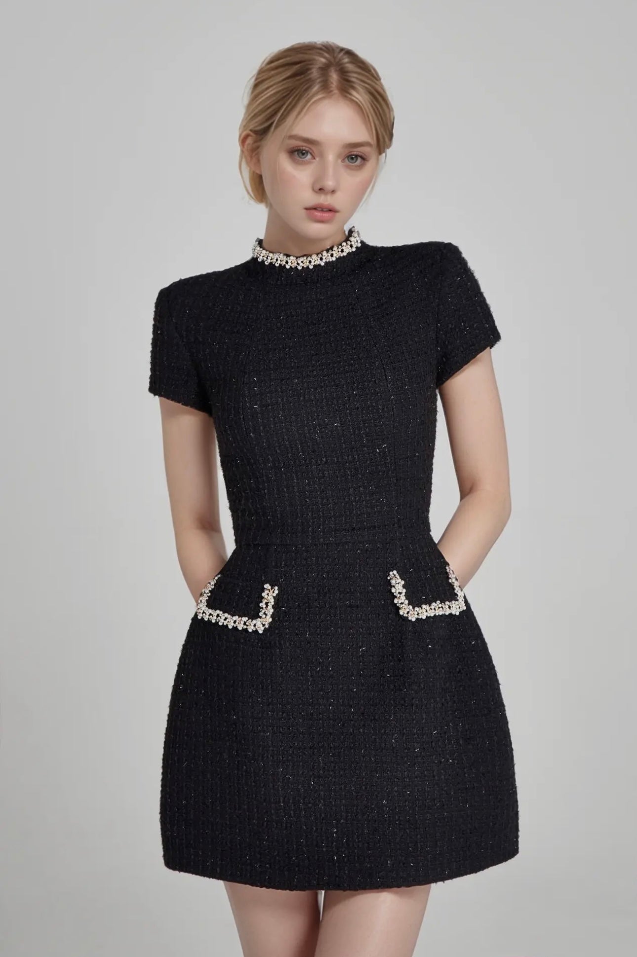 Khloe Black Tweed Mini Dress