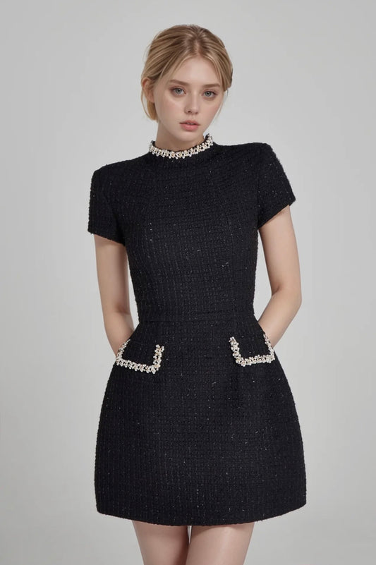 Khloe Black Tweed Mini Dress
