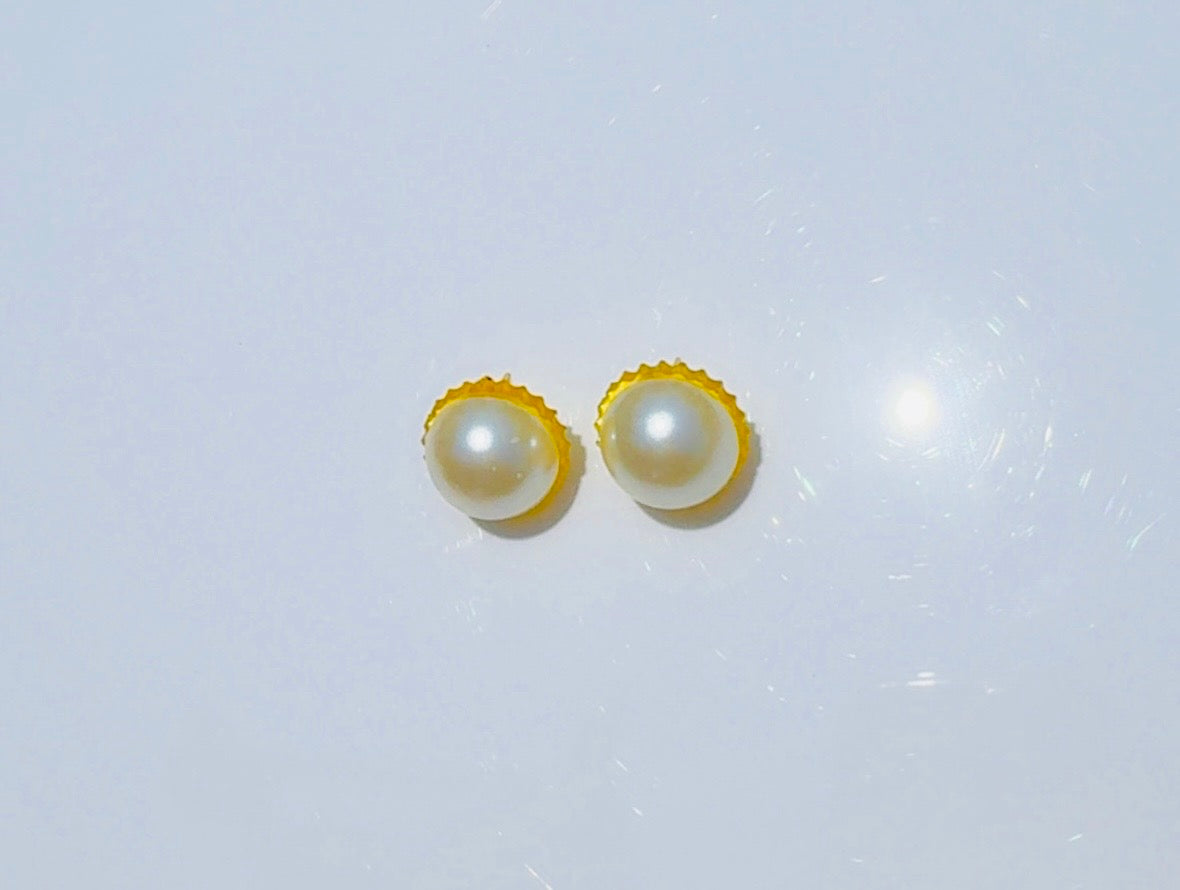 Golden Big Pearl Studs