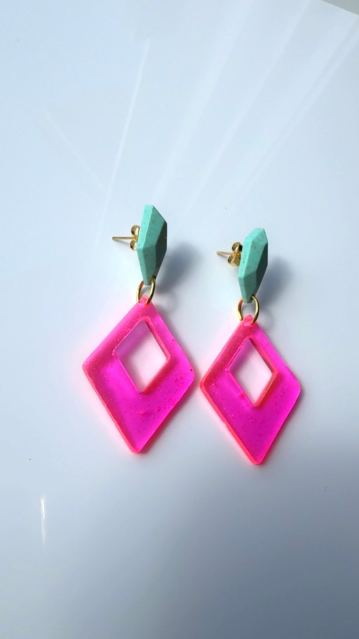 Hot Pink Geo Drop Earrings