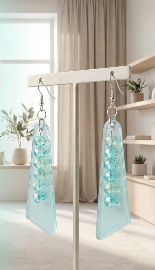 Mint Green Beaded Fan Earrings