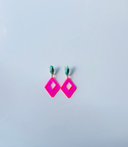 Hot Pink Geo Drop Earrings