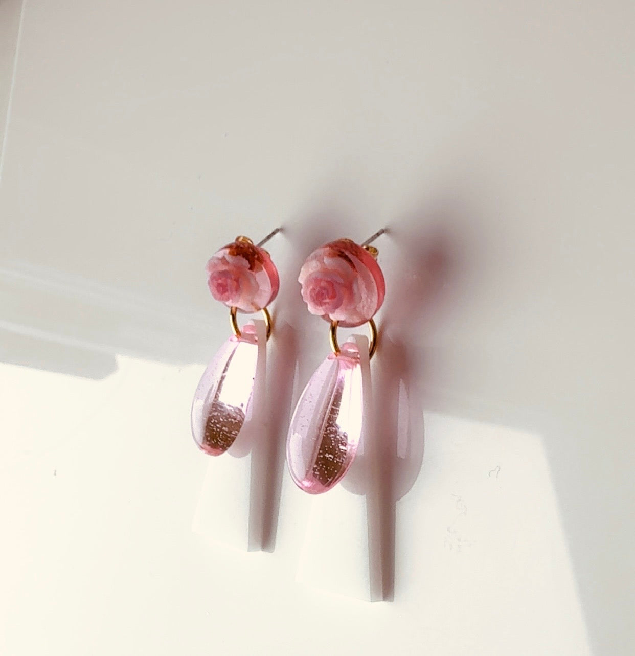 Pink Teardrop Floral Earrings