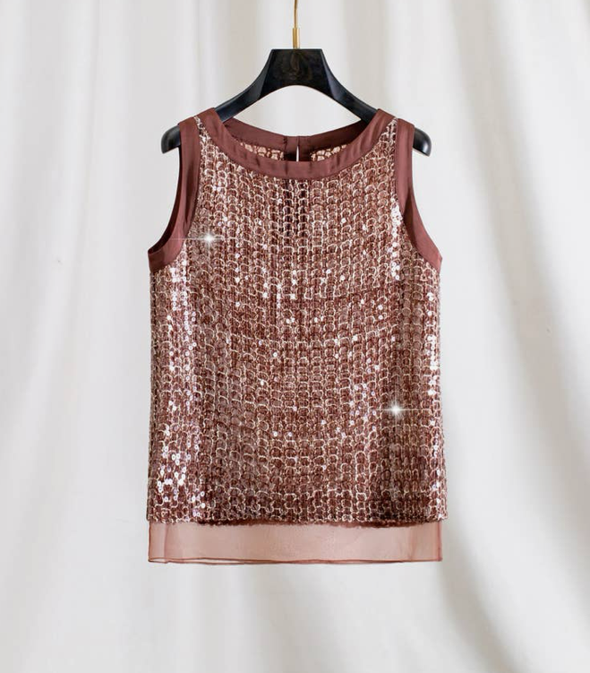 Silk Organza Sequin Sleeveless
Luxury Summer Top