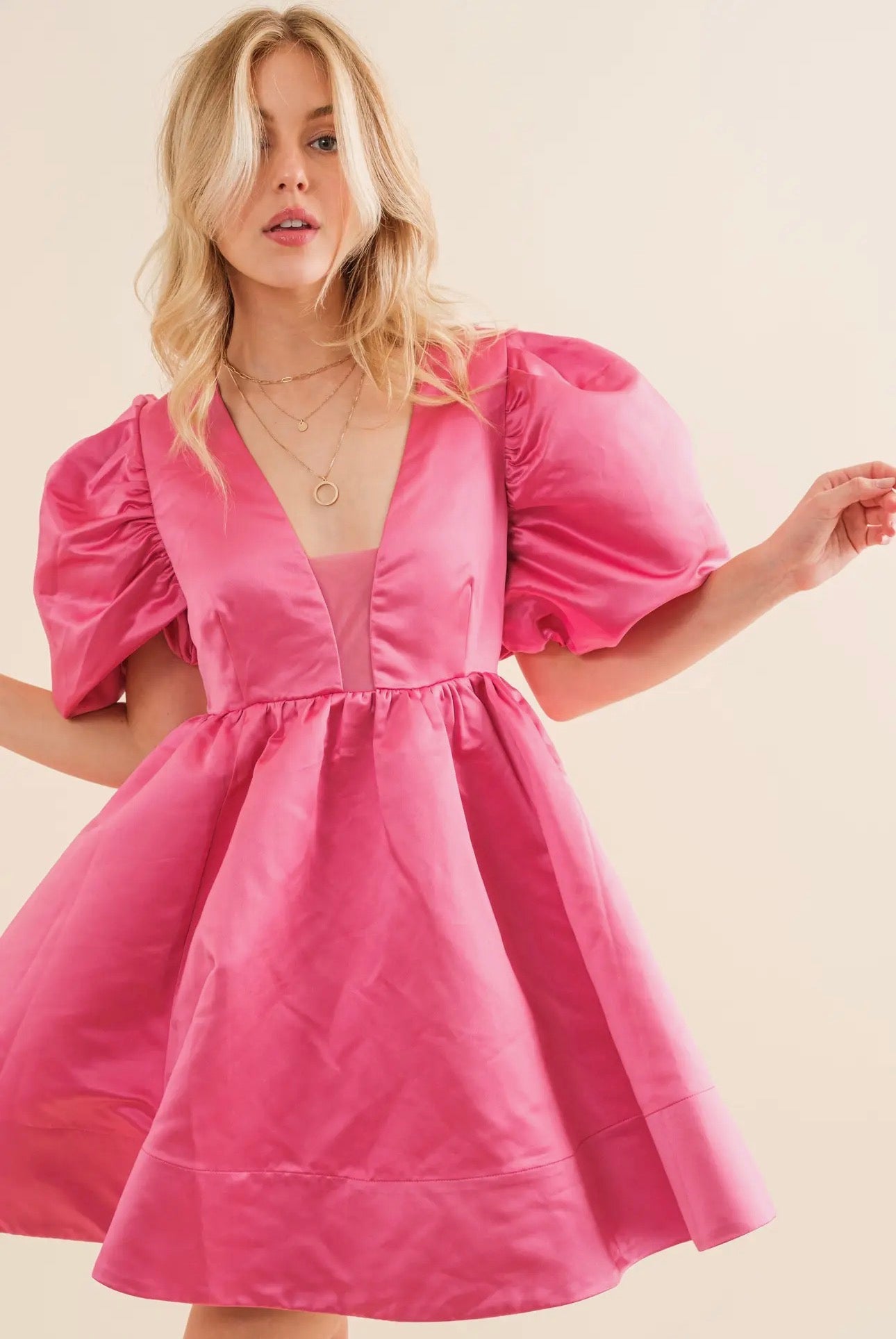 Pink Balloon Sleeve Dress