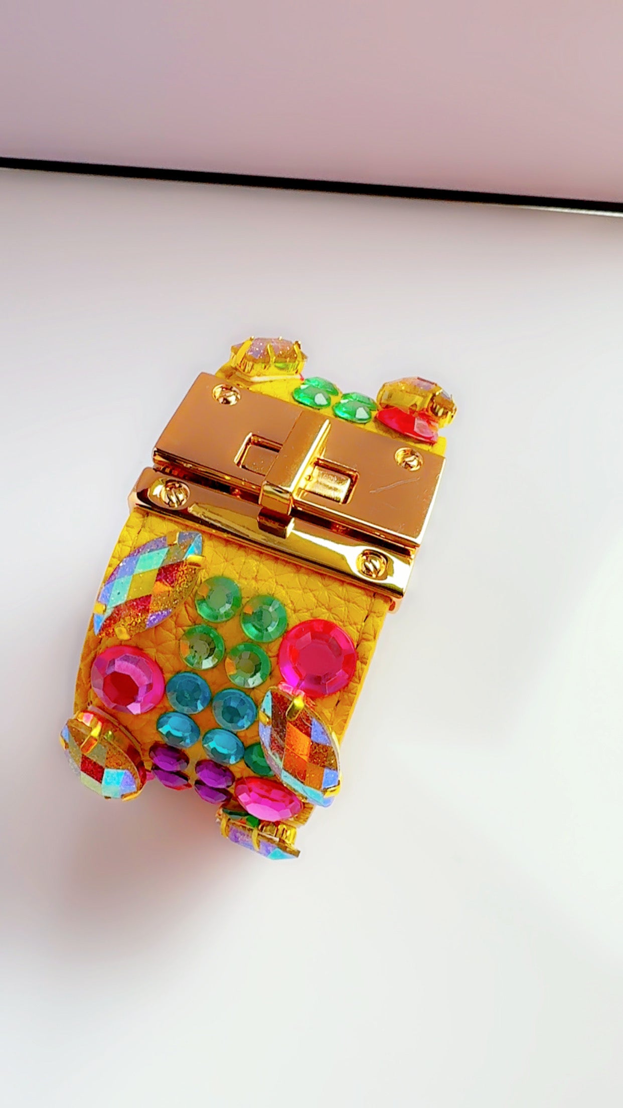 Yellow Leather Bling Cuff