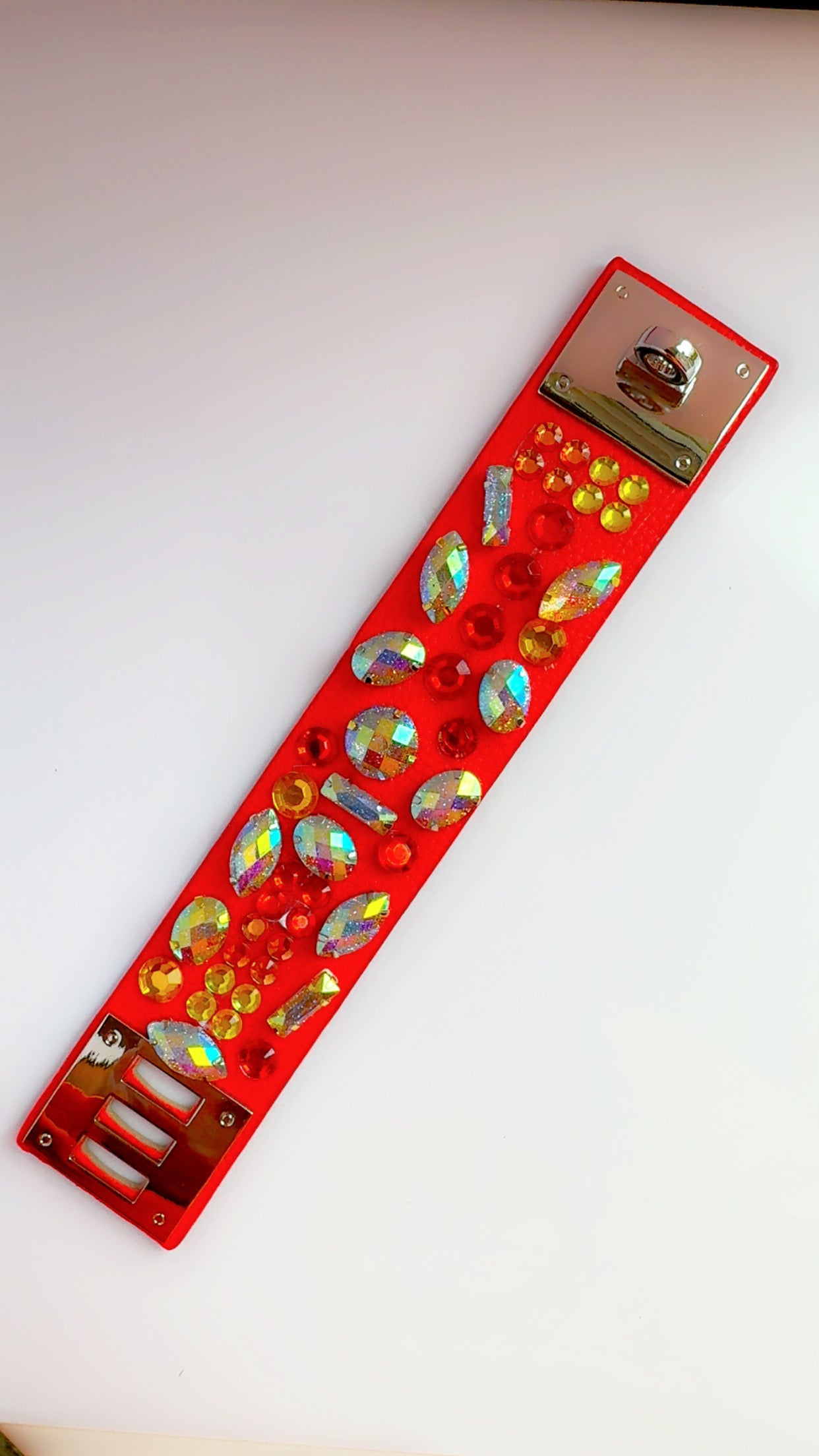 Red Leather Bling Cuff