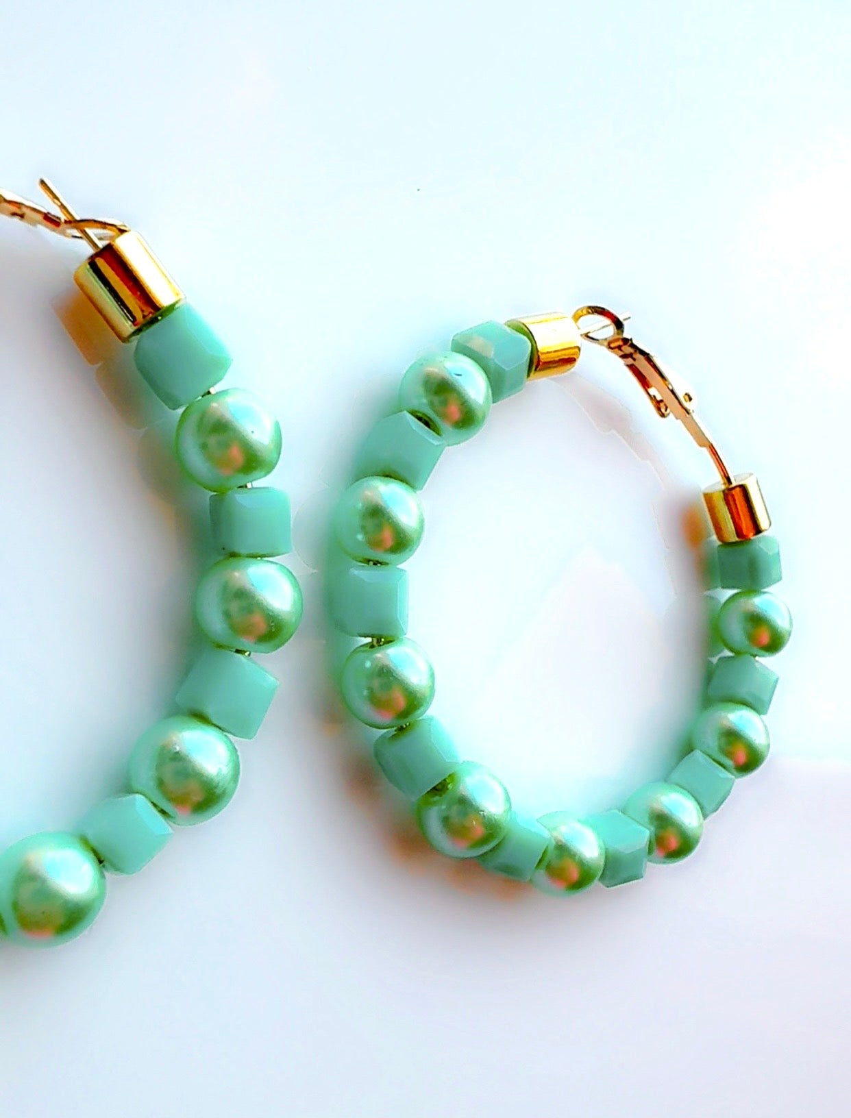 Mint Green Beaded Hoops