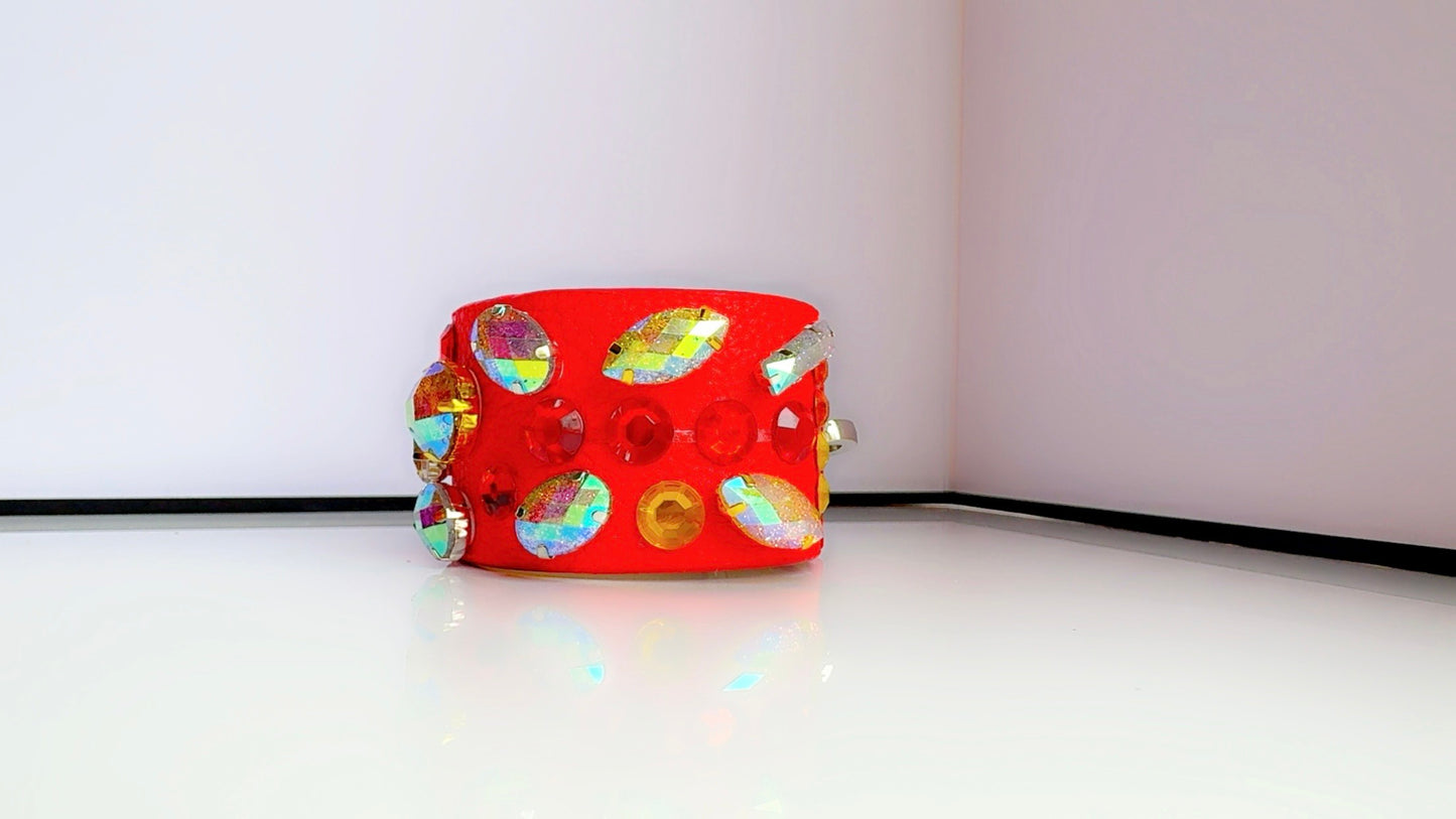 Red Leather Bling Cuff