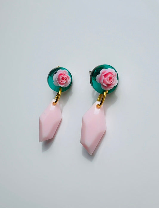 Pink Rose Pendulum Earrings