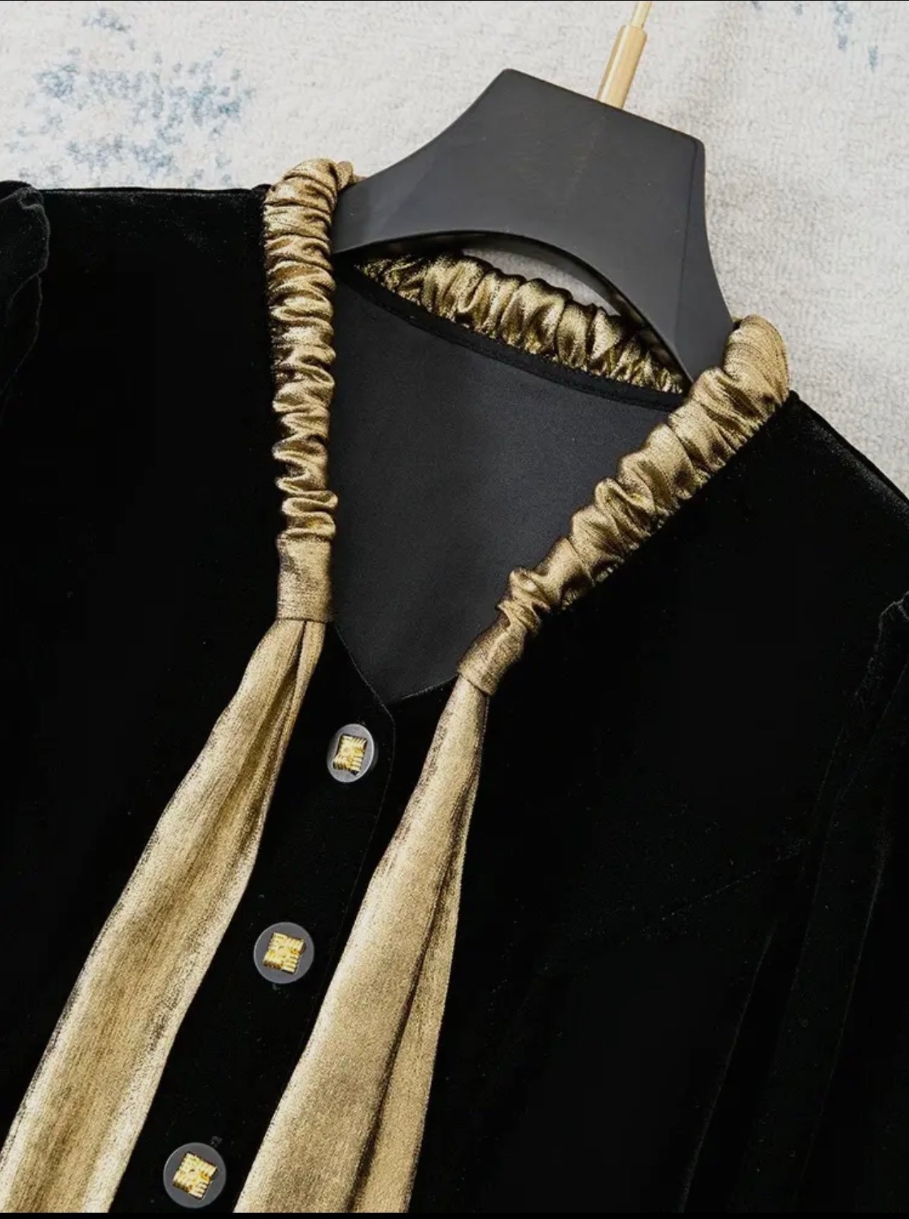 Shania Black Velvet Gold Tie Top