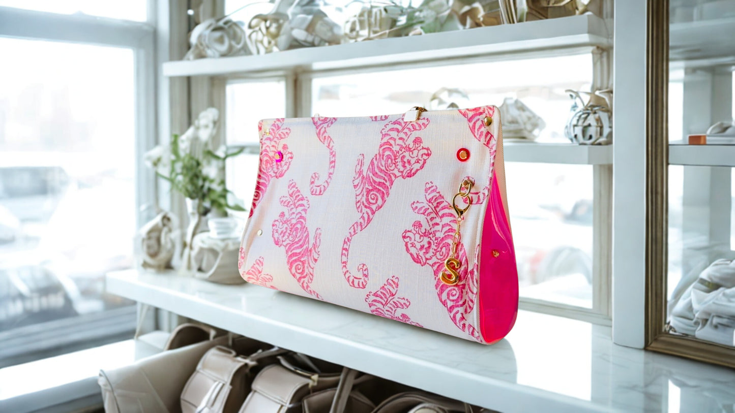 Pink Tiger Linen Handbag ￼￼￼