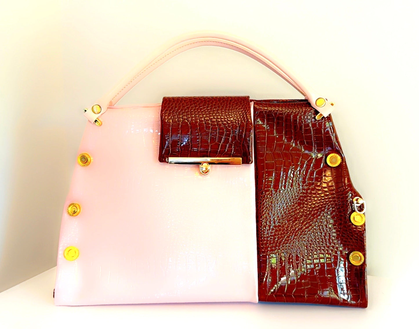 Blush and Chocolate Patent Leather Handbag