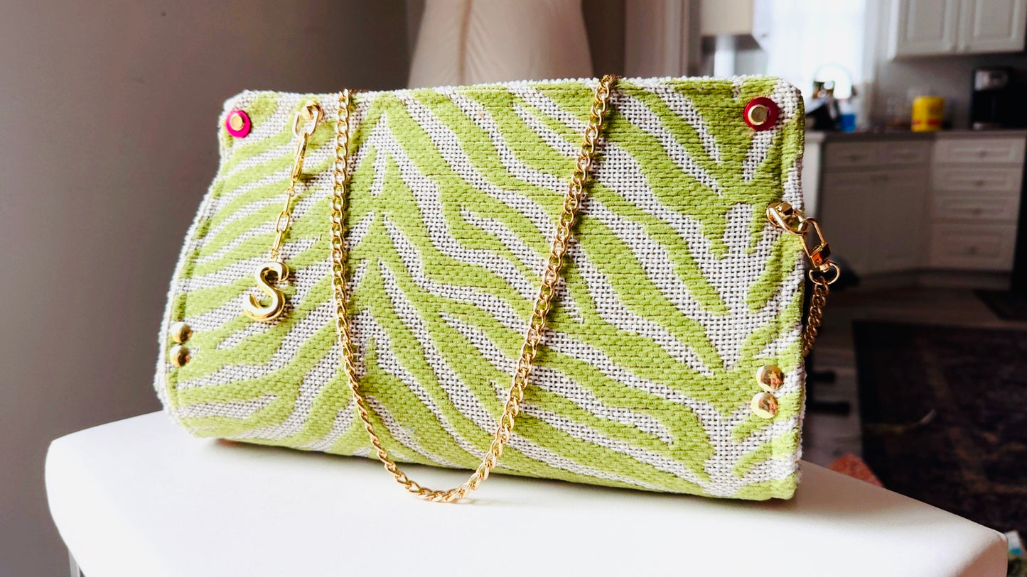 Lime Green Zebra Chenille Clutch