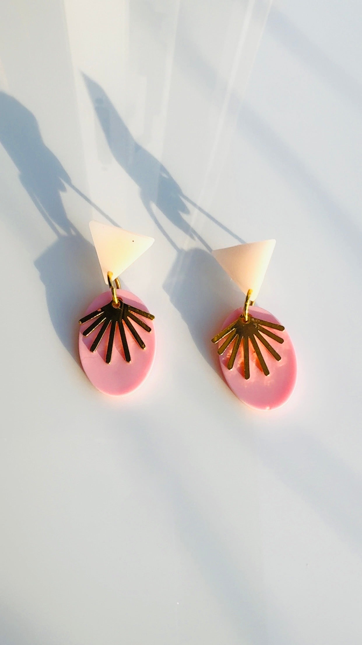 Pink Triangle Sunburst Earrings