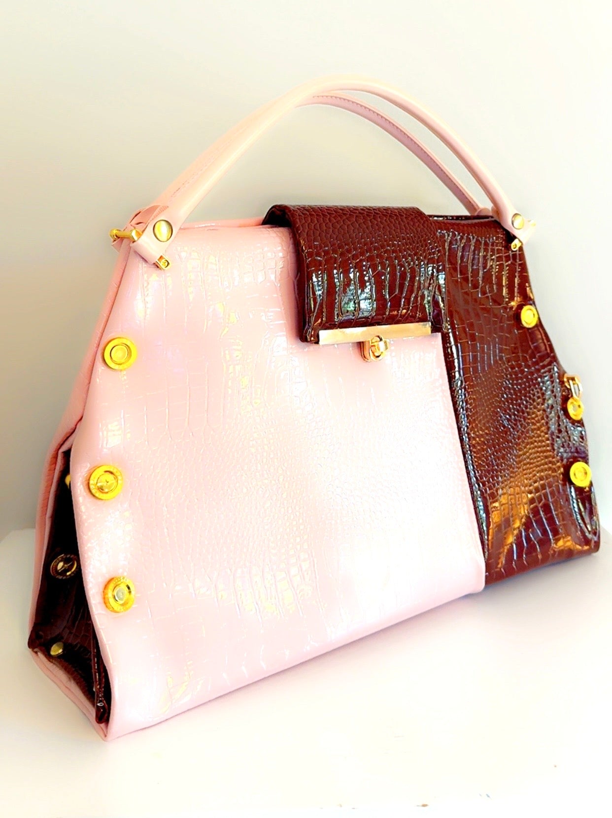 Blush and Chocolate Patent Leather Handbag