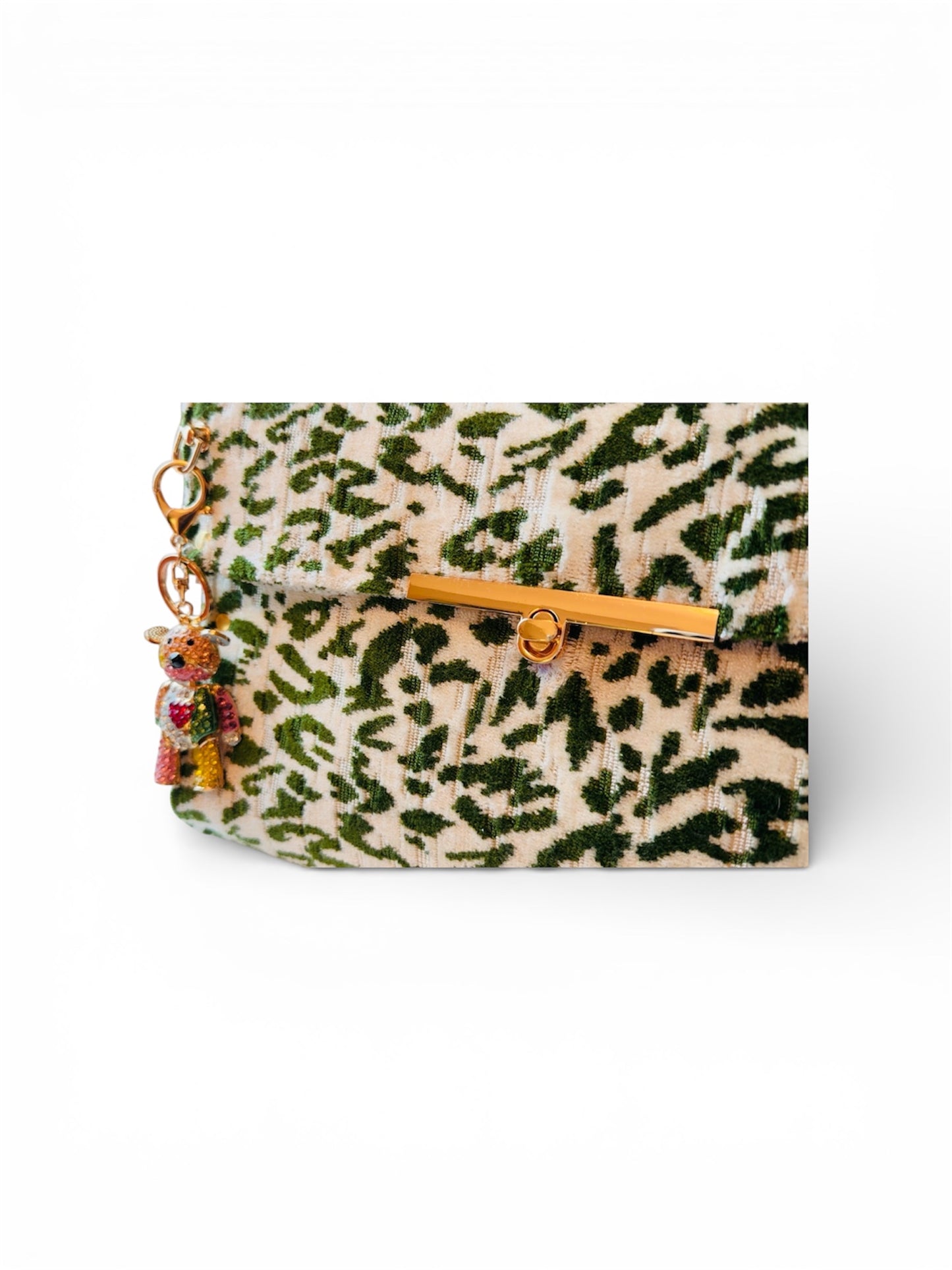 Wicked Green and Pink Clutch with Bear Keychain