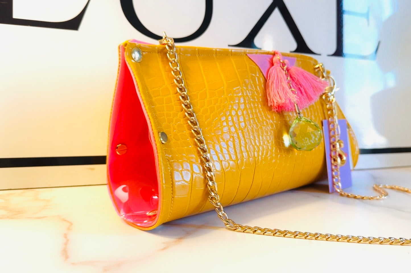 Yellow Brick Rd and Pink Vinyl Clutch