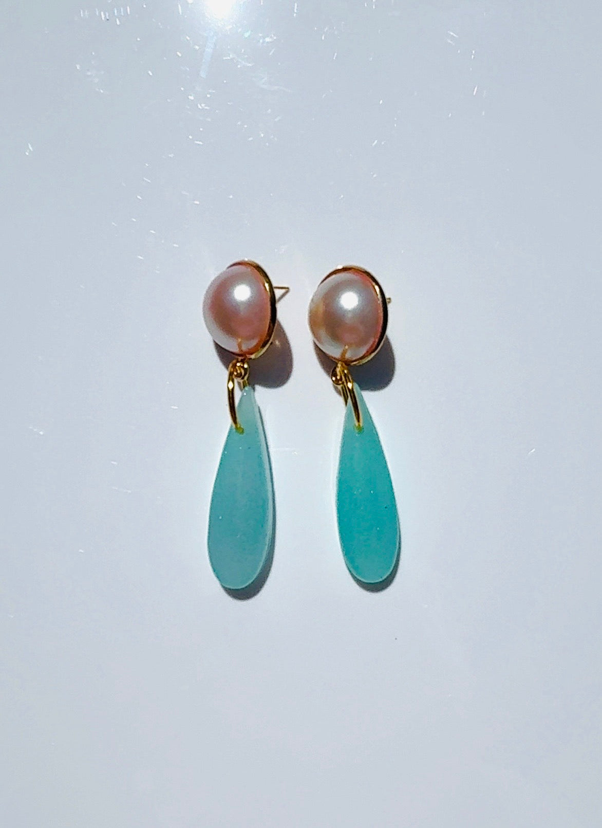 Blush Big Pearl Blue Chandelier Ear Candy