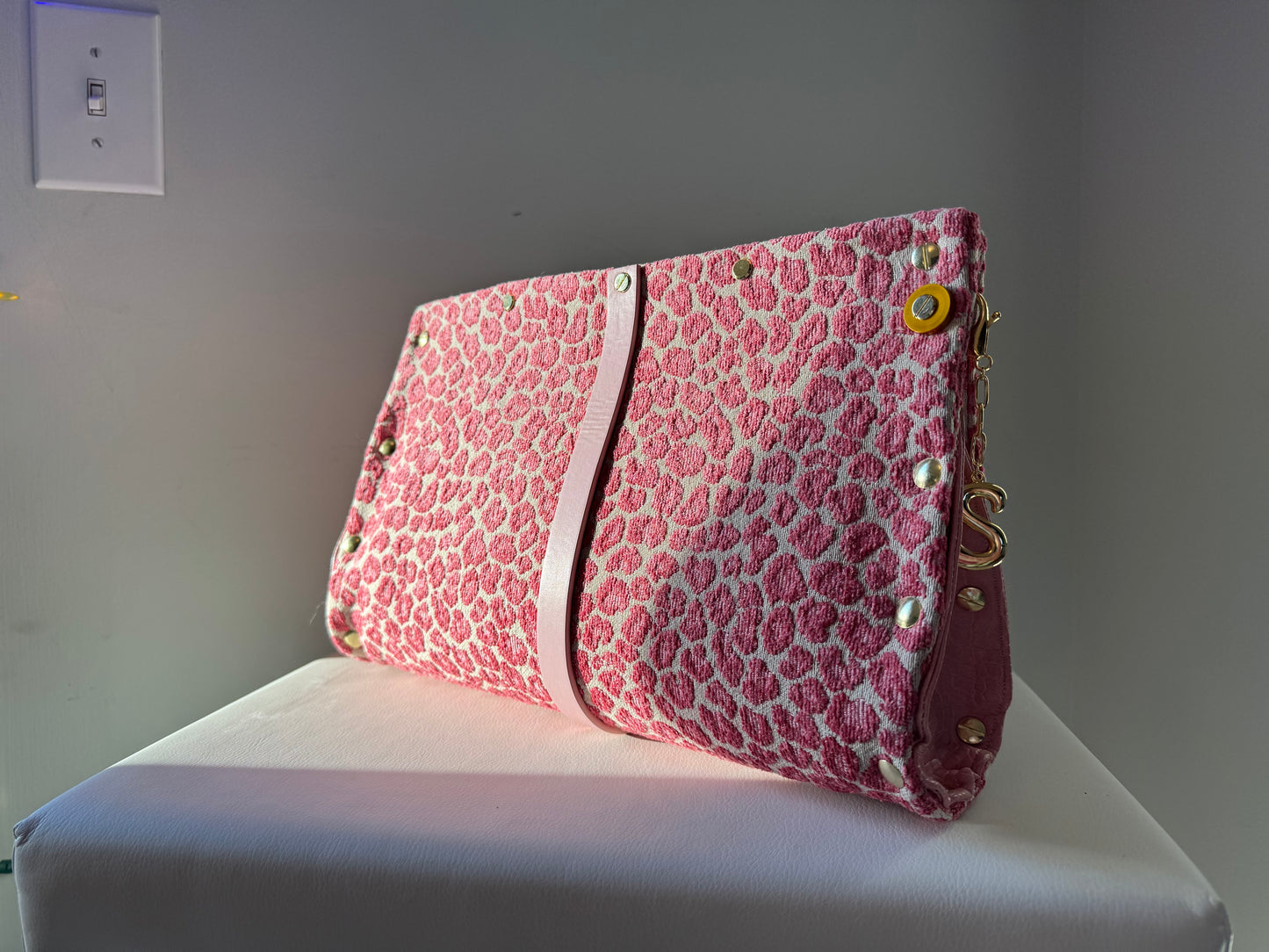 Pink Leopard Chenille Clutch
