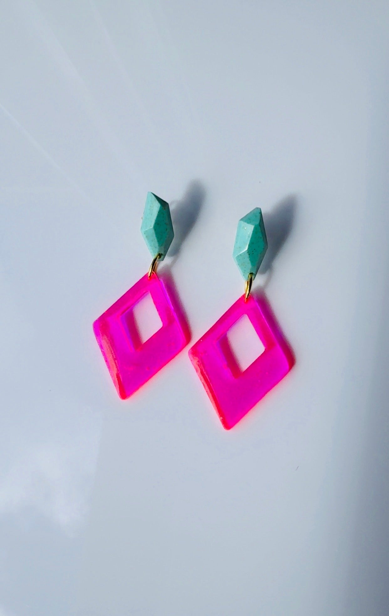 Hot Pink Geo Drop Earrings