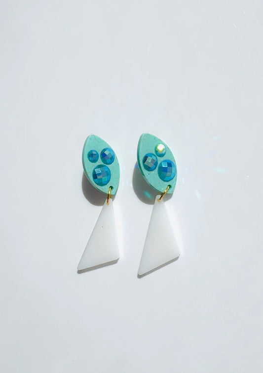 Blue and White Disco Earrings