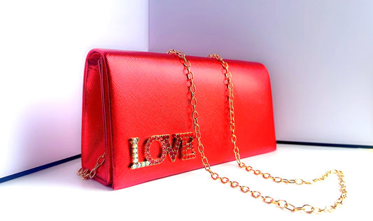 Red Metallic Love Clutch