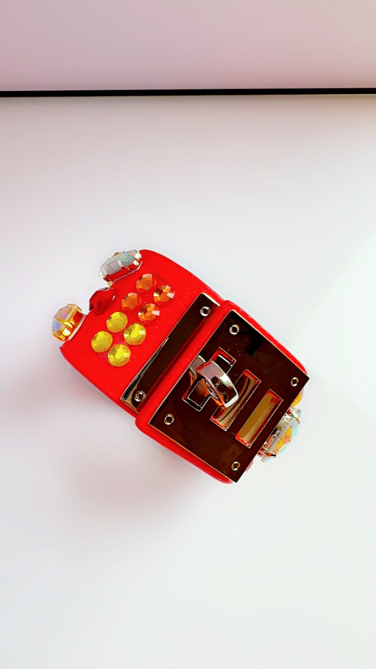 Red Leather Bling Cuff