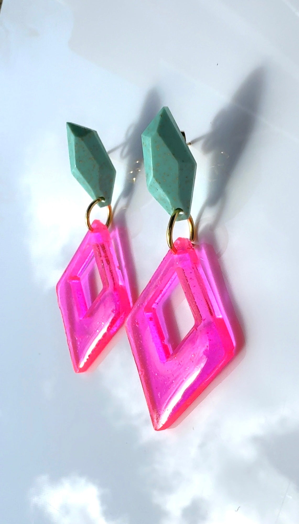 Hot Pink Geo Drop Earrings