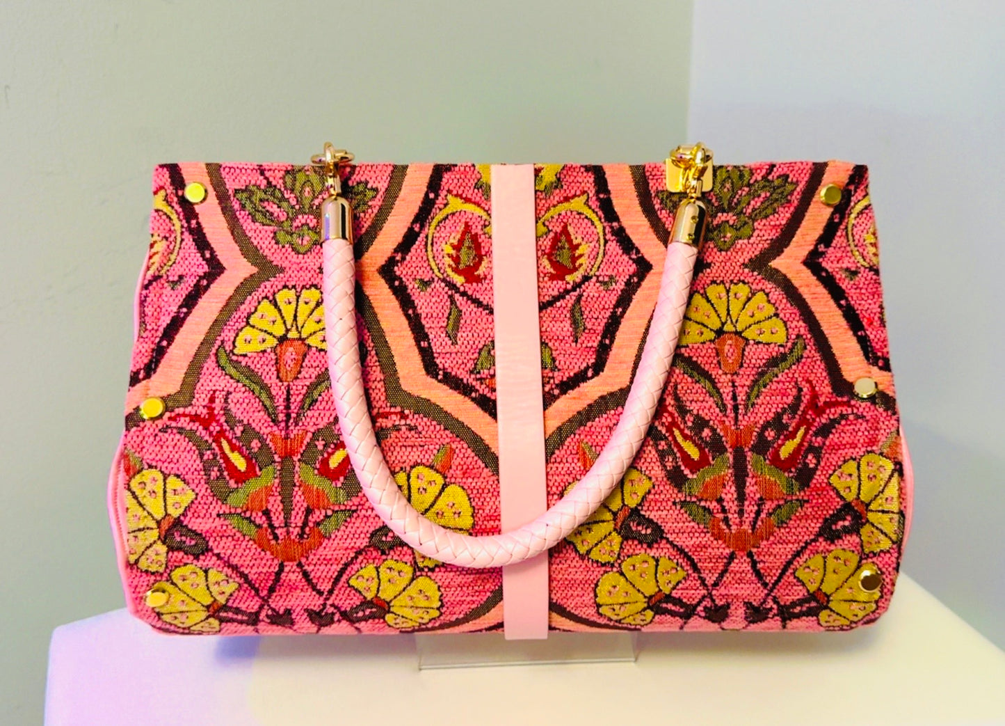 Pink Carnation Chenille Clutch