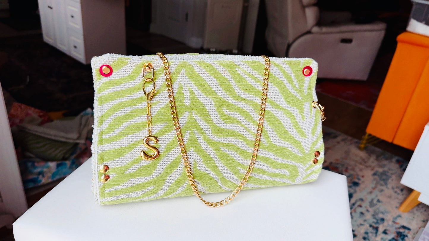 Lime Green Zebra Chenille Clutch