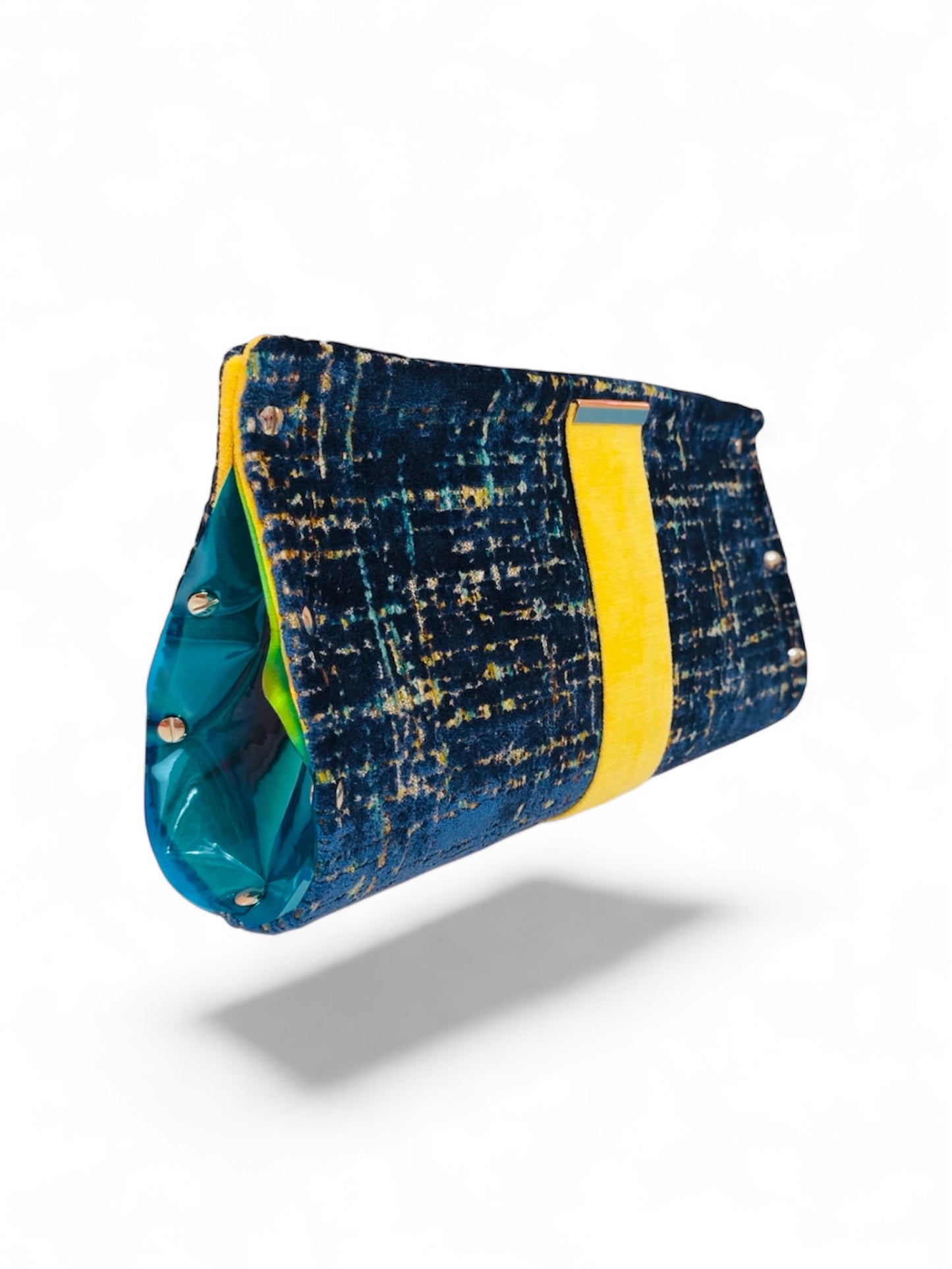 Teal Yellow Chenille Clutch