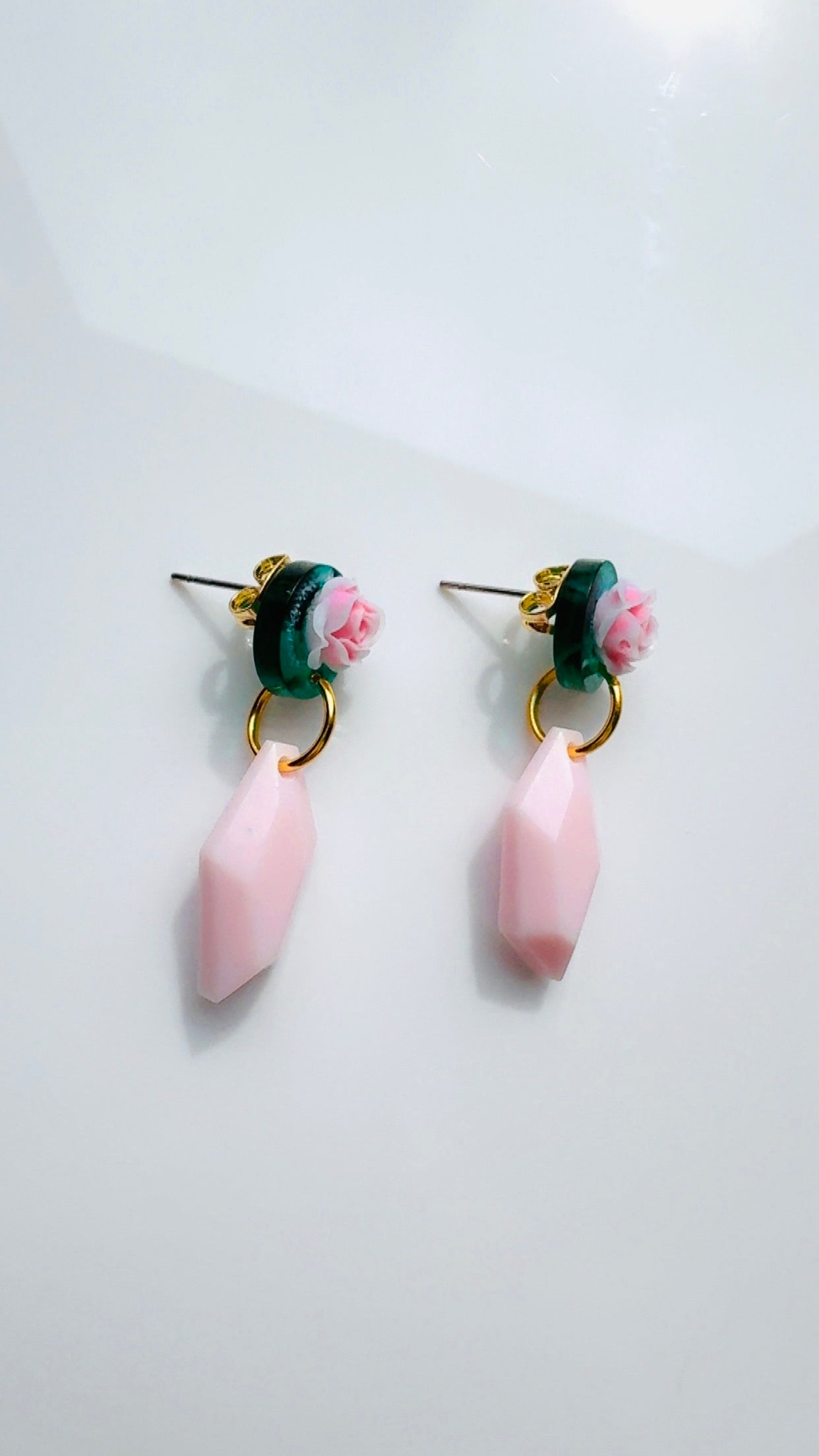 Pink Rose Pendulum Earrings