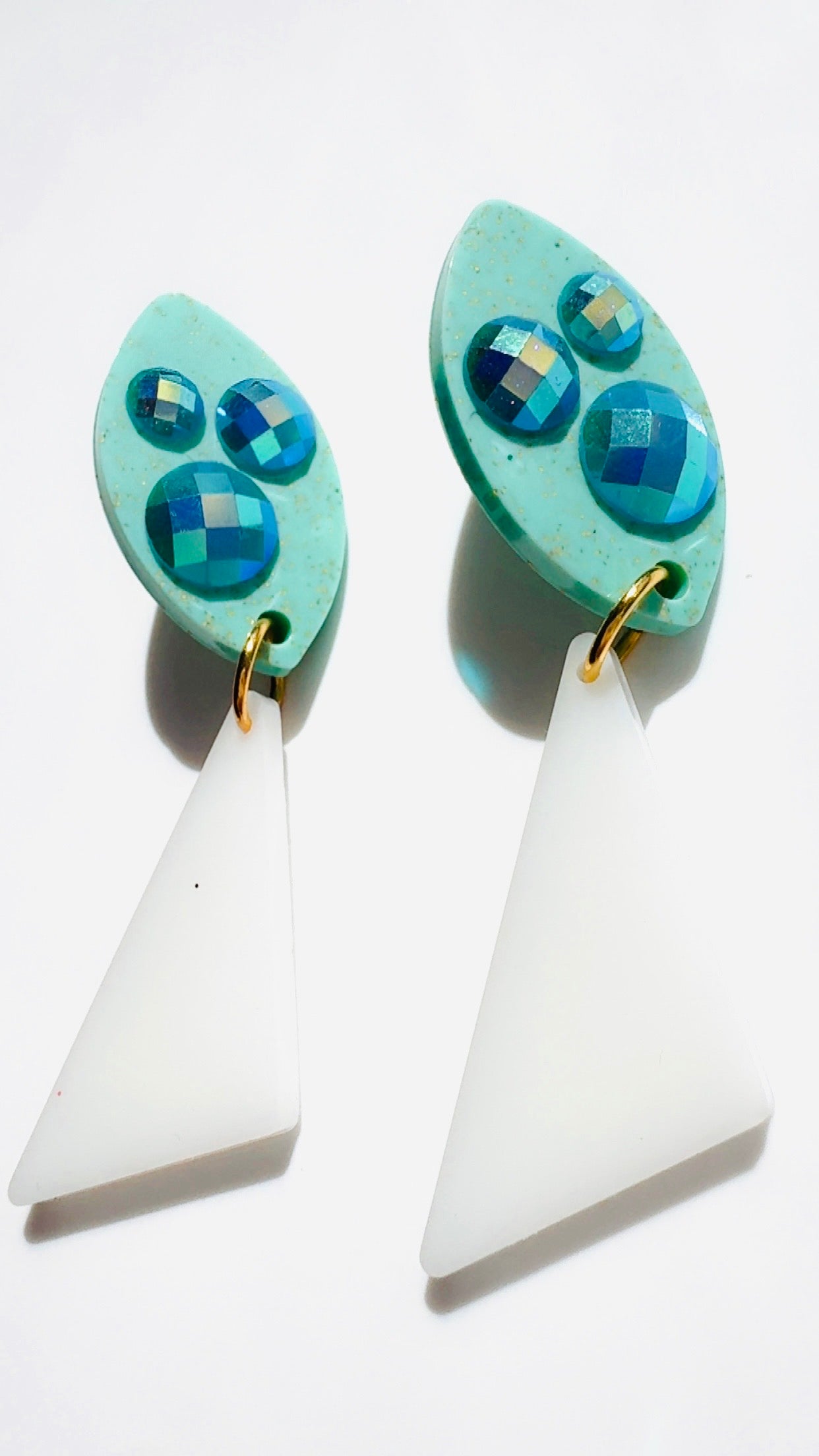 Blue and White Disco Earrings