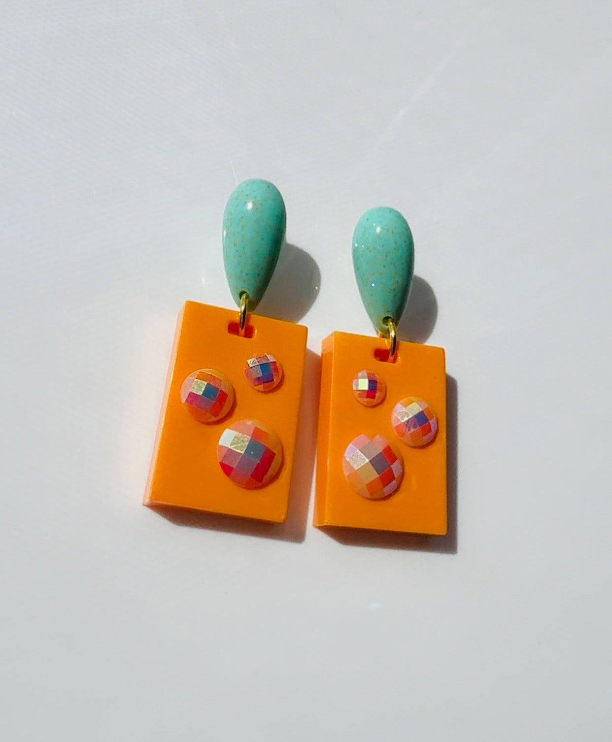 Orange Turquoise Rectangle Dangle Earrings