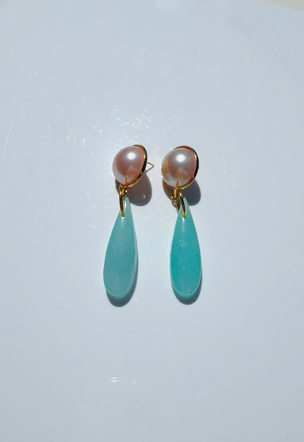 Blush Big Pearl Blue Chandelier Ear Candy