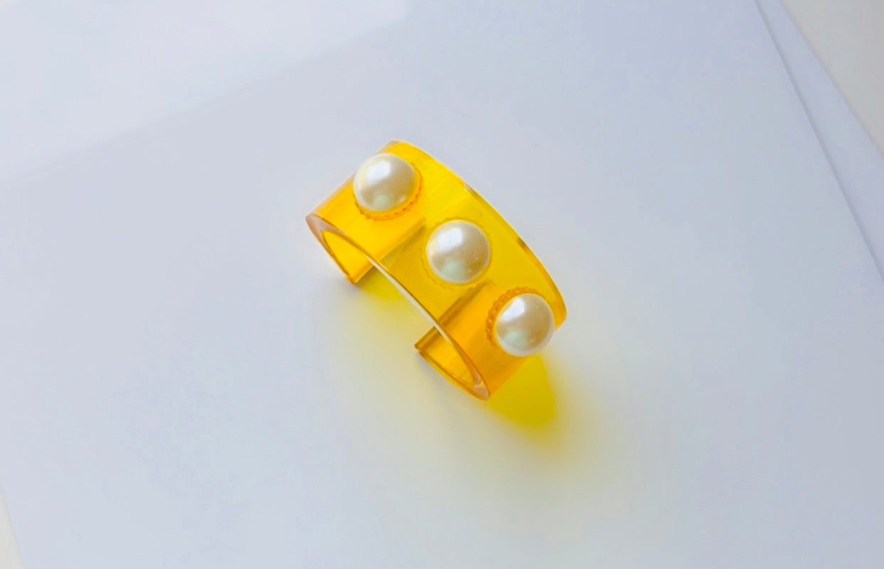 Golden Big Pearl Cuff Bracelet