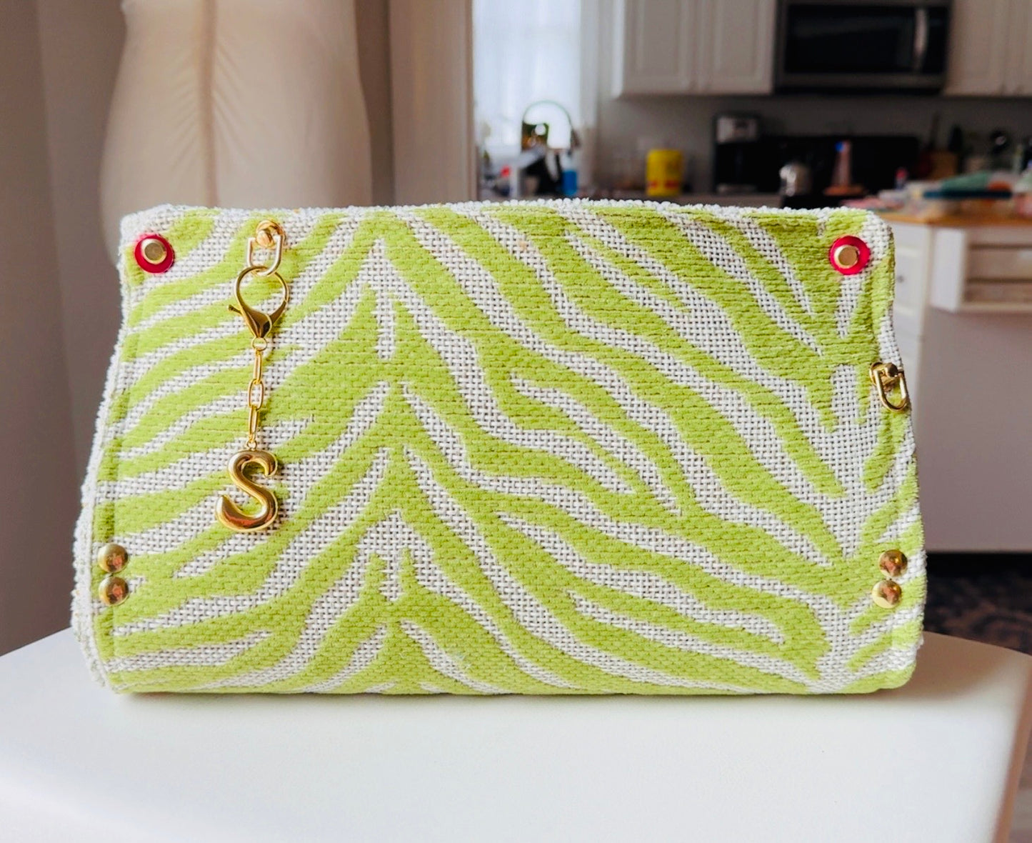 Lime Green Zebra Chenille Clutch