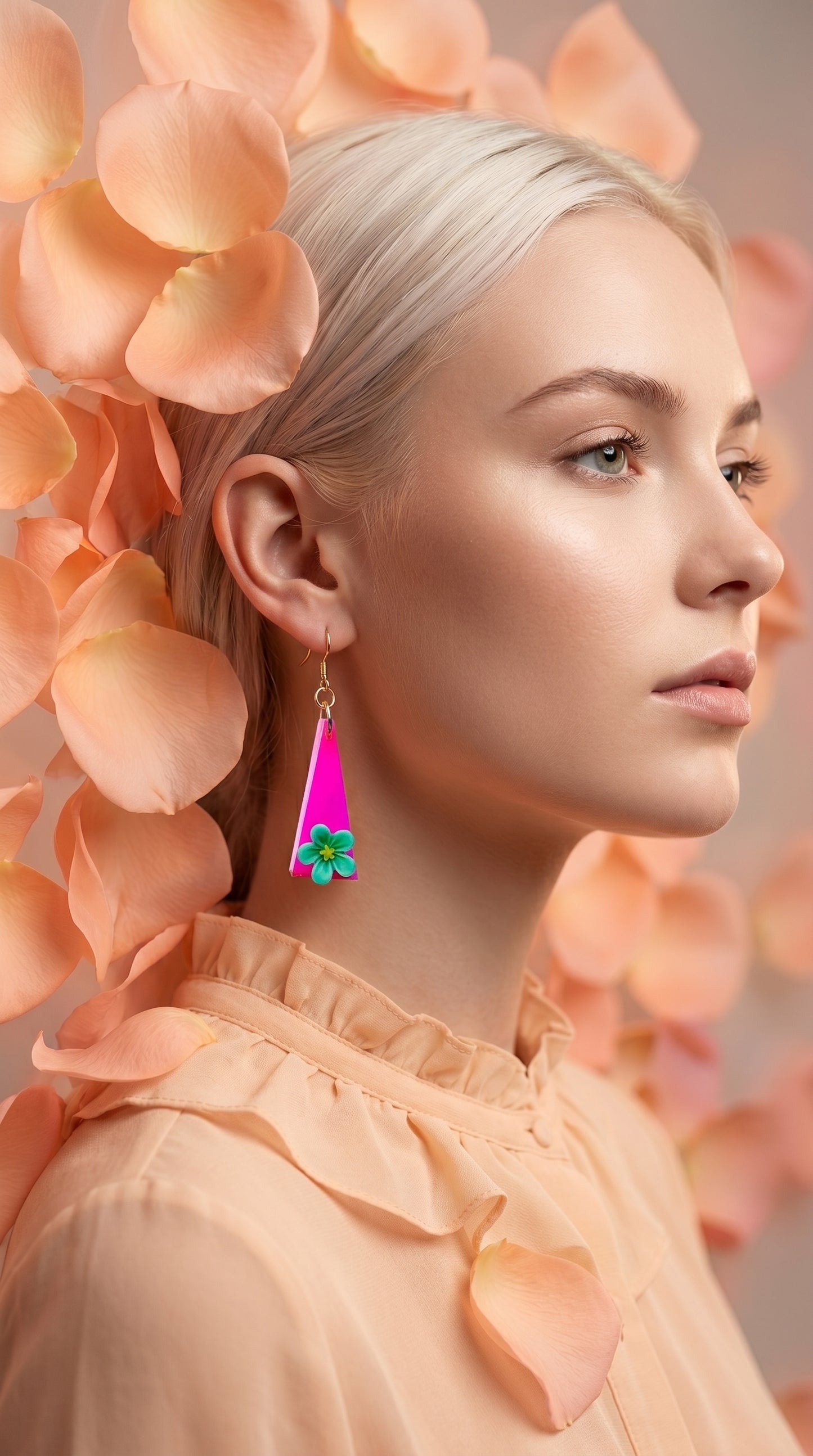 Hot Pink Blue Flower Earrings￼