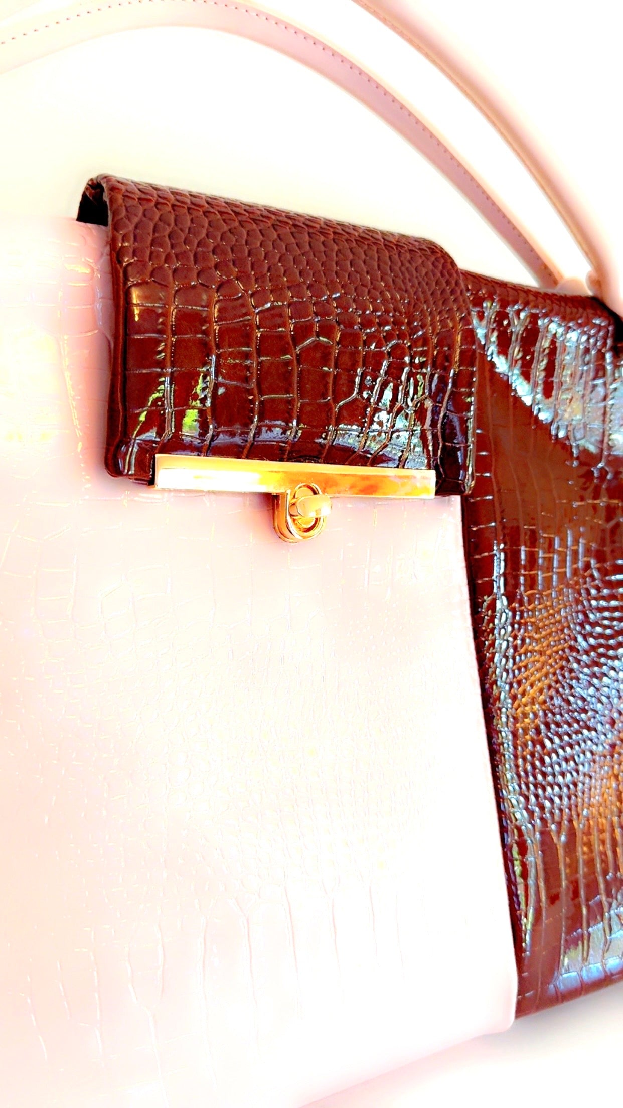 Blush and Chocolate Patent Leather Handbag