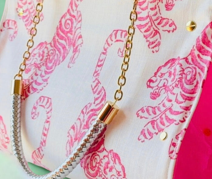 Pink Tiger Linen Handbag ￼￼￼