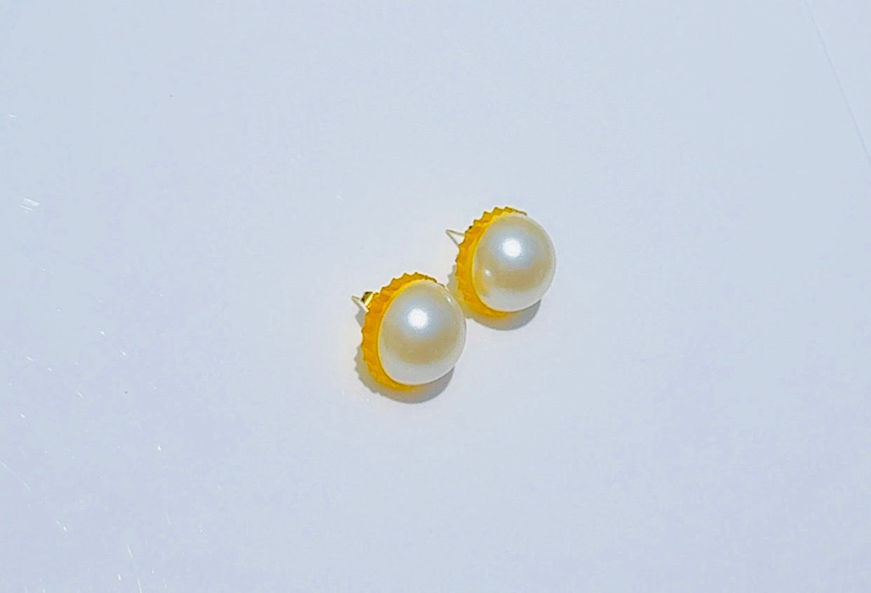 Golden Big Pearl Studs