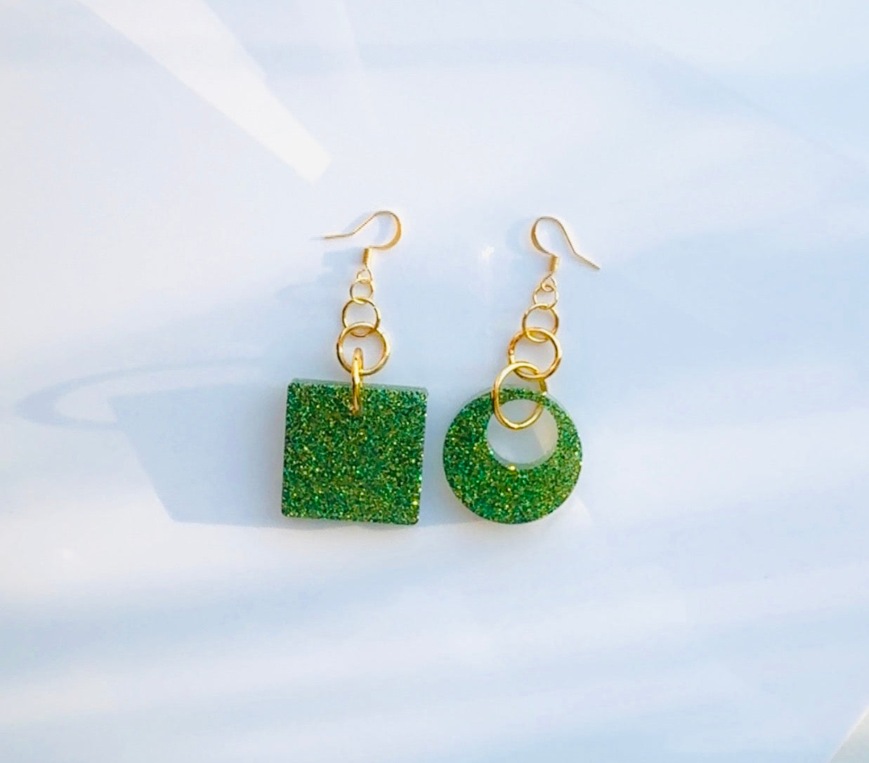 Green Sparkle Geo Earrings